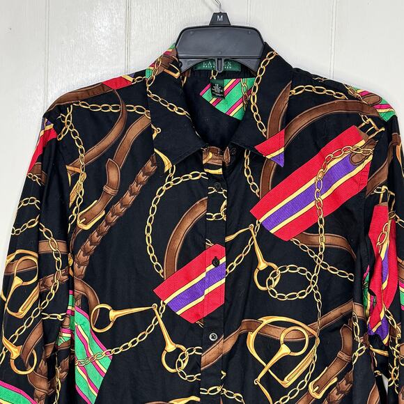 Ralph Lauren Horsebit Printed Button Down Western Shirt Size 1X Ranch Cowgirl - Picture 2 of 10